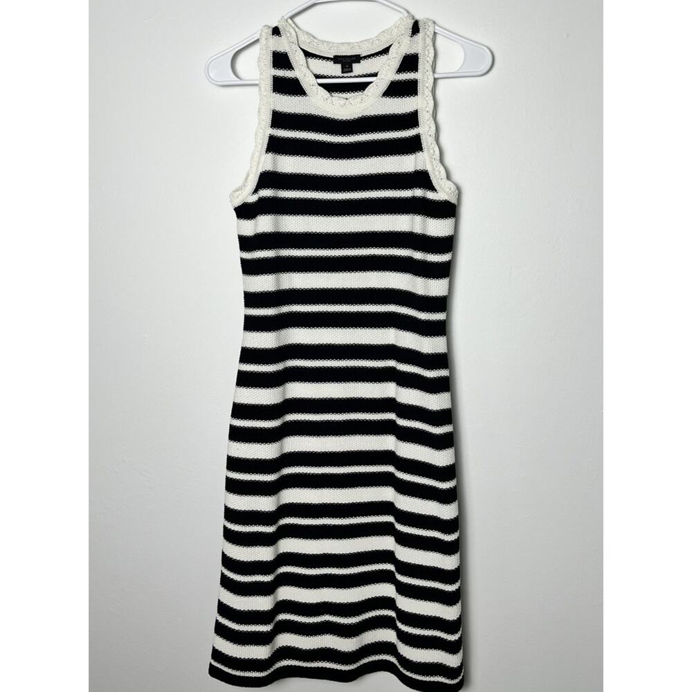 Women’s Black & White Stripe 100% Cotton Knit Dress by Ann Taylor Factory Sz XS